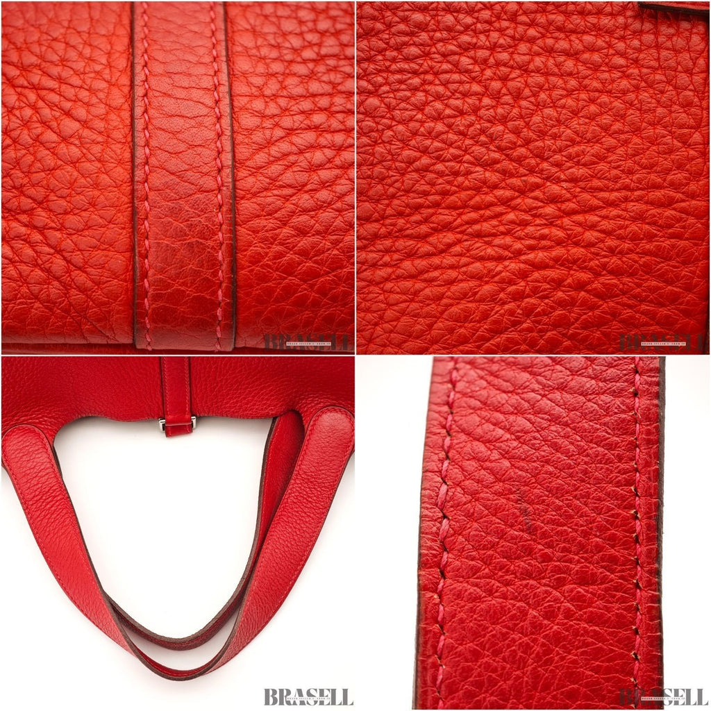 HERMES Picotin Lock MM Tote Bucket Handbag Leather Red w/ Dust Bag
