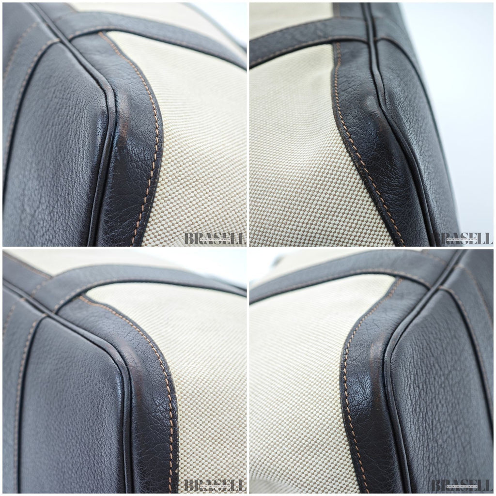 HERMES Garden Party PM Tote Bag Beige Dark Brown Canvas Leather Women’s