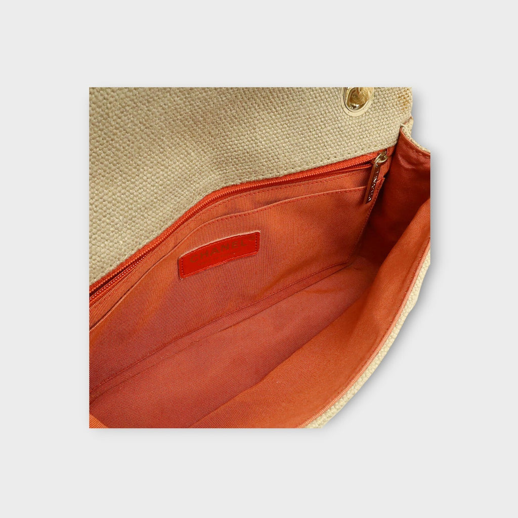 CHANEL Matelassé Coco Mark Chain Shoulder Bag Linen Canvas Beige 【A】