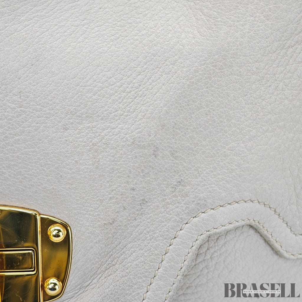 Miu Miu 2-Way Leather Tote Bag/Shoulder Bag Flap White Women's
