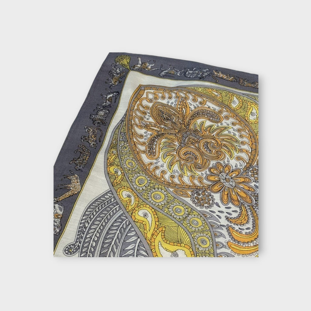Hermès Carré 140 Herringbone "Jardin de la Maharani" Silk Scarf Bandana 【S】