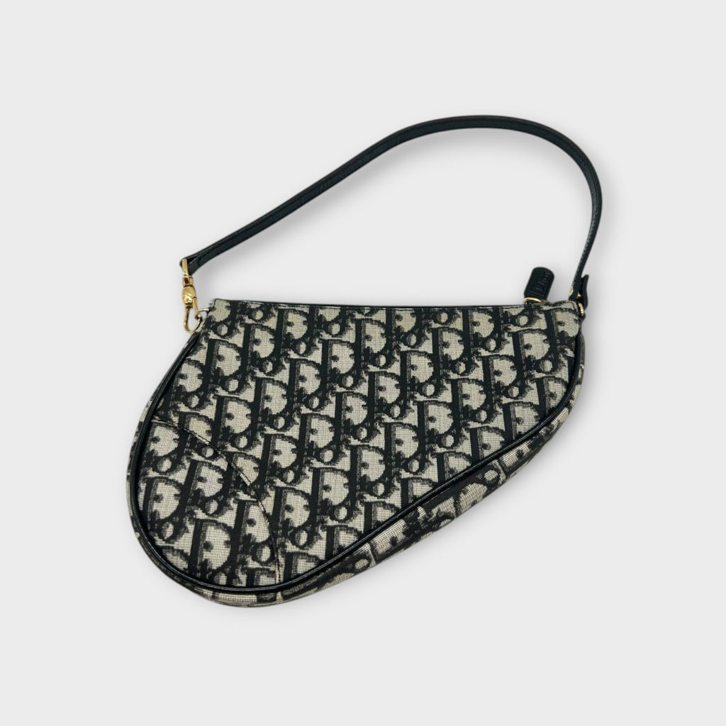 Christian Dior Saddle Trotter Handbag Tote Bag Black Canvas Leather 【A】