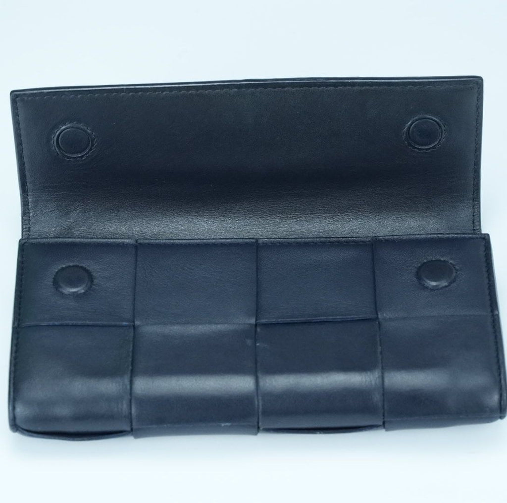 BOTTEGA VENETA Cassette Intrecciato Navy Long Wallet with Built-in IC Chip