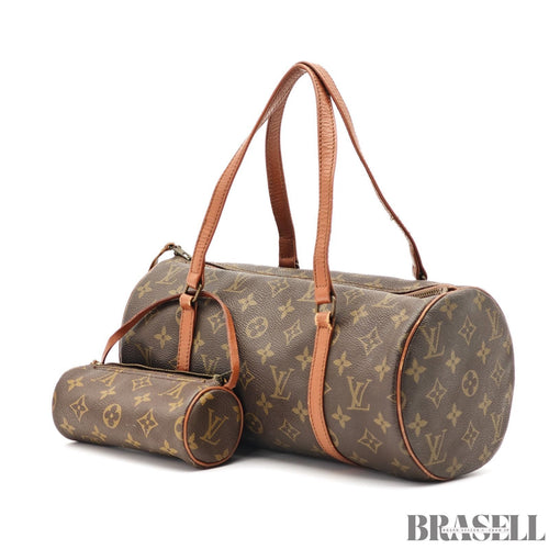 Auth Louis Vuitton Monogram Papillon GM M51365 Handbag Tote Bag Brown w/Poach