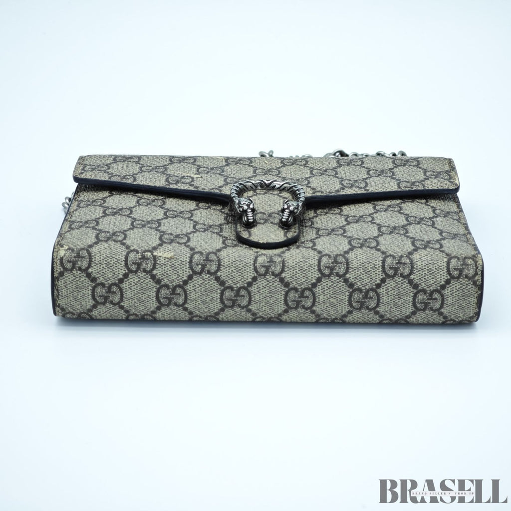 GUCCI Dionysus 476432 GG Supreme Beige Slim Shoulder Bag Silver Hardware Unisex