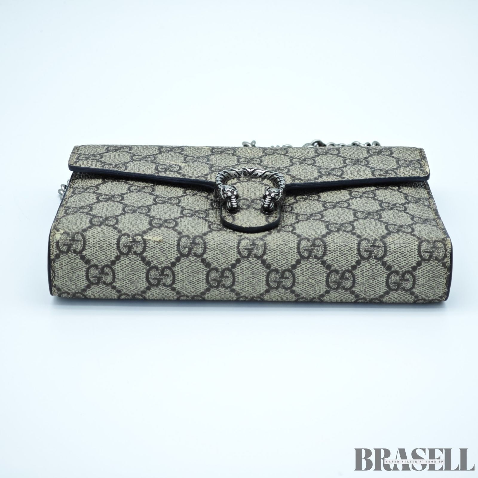 GUCCI Dionysus 476432 GG Supreme Beige Slim Shoulder Bag Silver Hardware Unisex