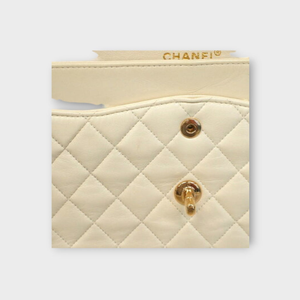 CHANEL MATRASSE W chain shoulder bag Lamb skin white with champagne gold hardwar