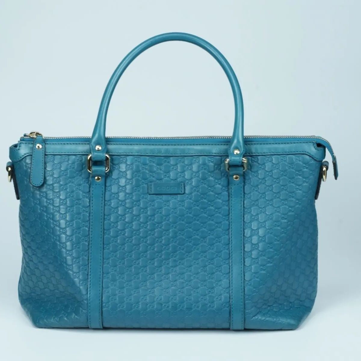 GUCCI Microguccissima GG Pattern Leather Tote Bag Emerald Blue