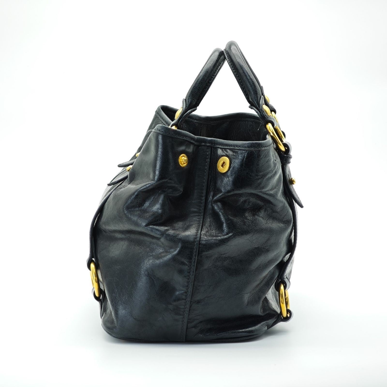 MIU MIU Vitello Lux Leather Handbag/Tote Bag Black for Men and Women