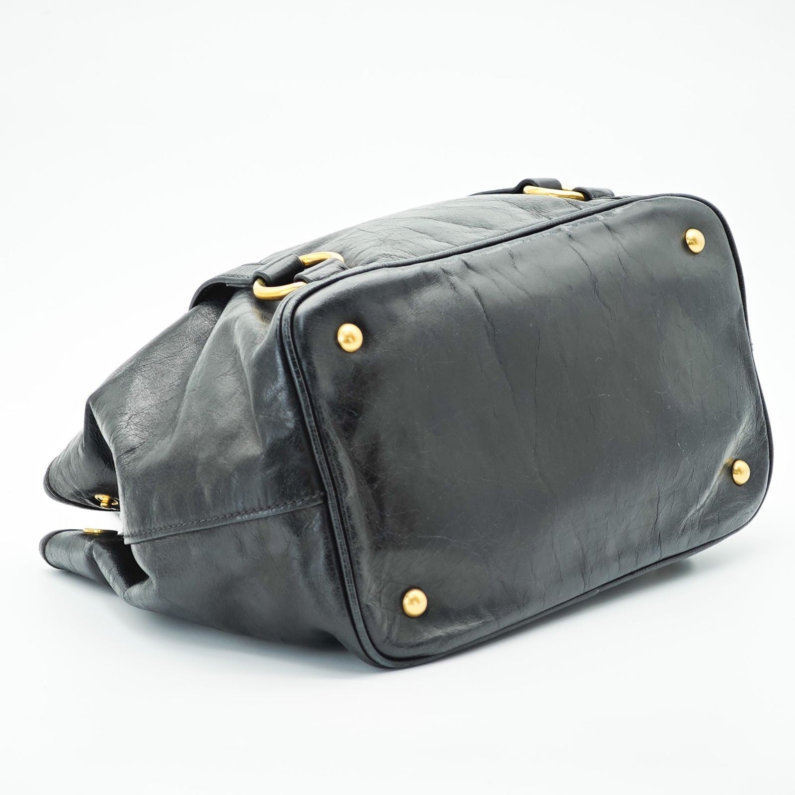 MIU MIU Vitello Lux Leather Handbag/Tote Bag Black for Men and Women