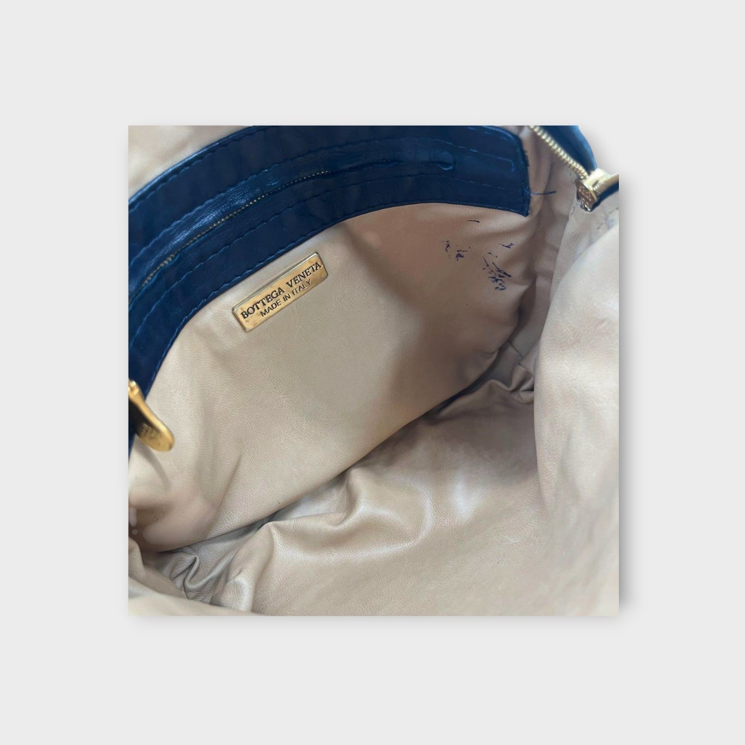 Bottega Veneta Intrecciato Shoulder Bag Fringe Tassel Leather Navy【A】