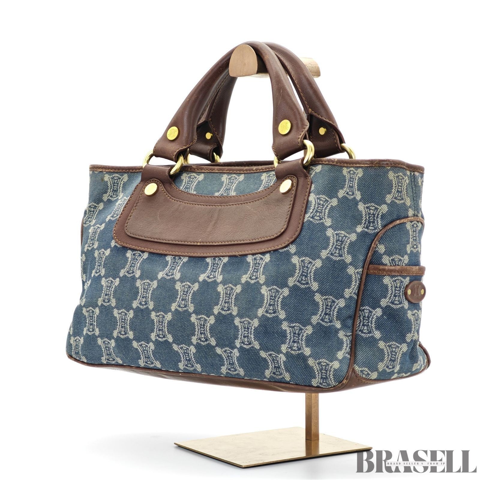 CELINE Macadam Boogie Bag YS00/75 Canvas Handbag in Blue Denim/Brown