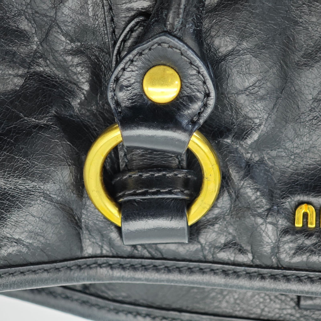 MIU MIU Vitello Lux Leather Handbag/Tote Bag Black for Men and Women
