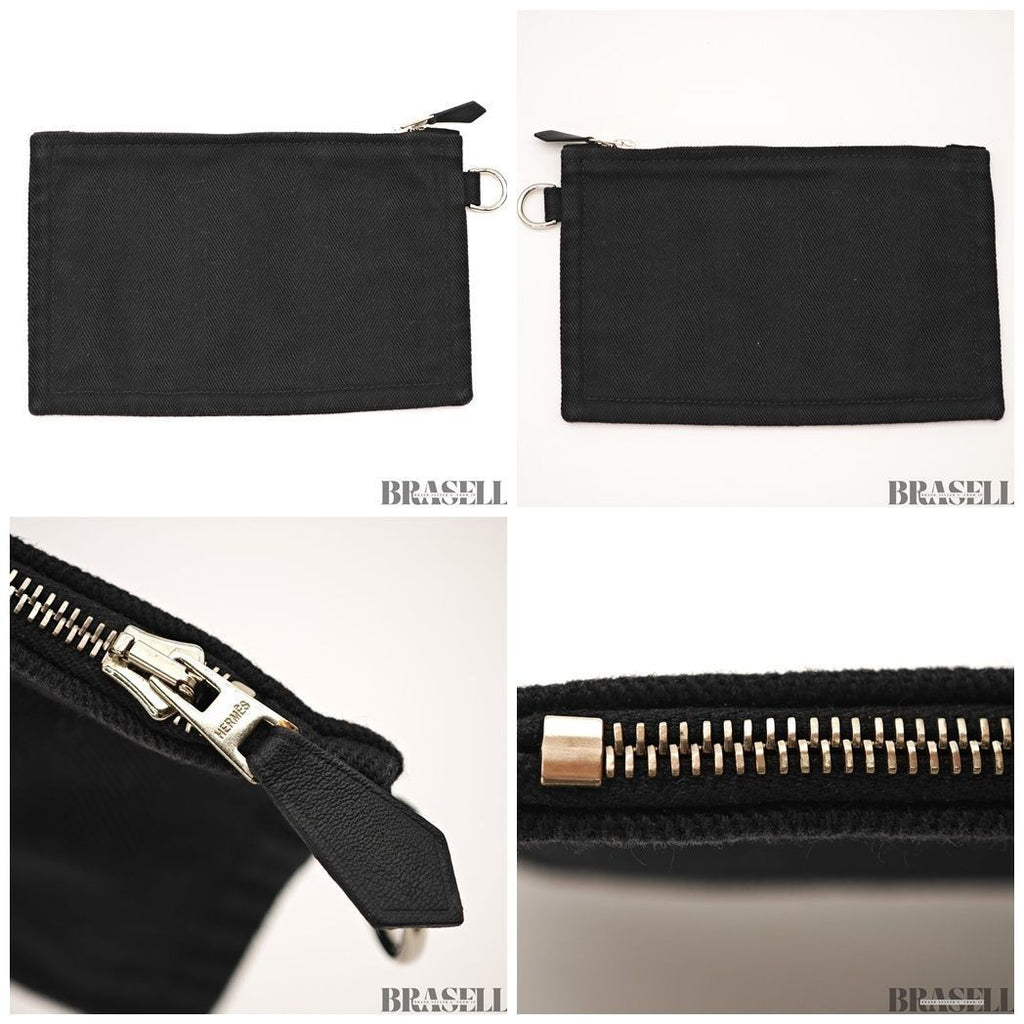HERMES Valparaiso MM Handbag Toile Chevron Leather Black Unisex With Dust Bag