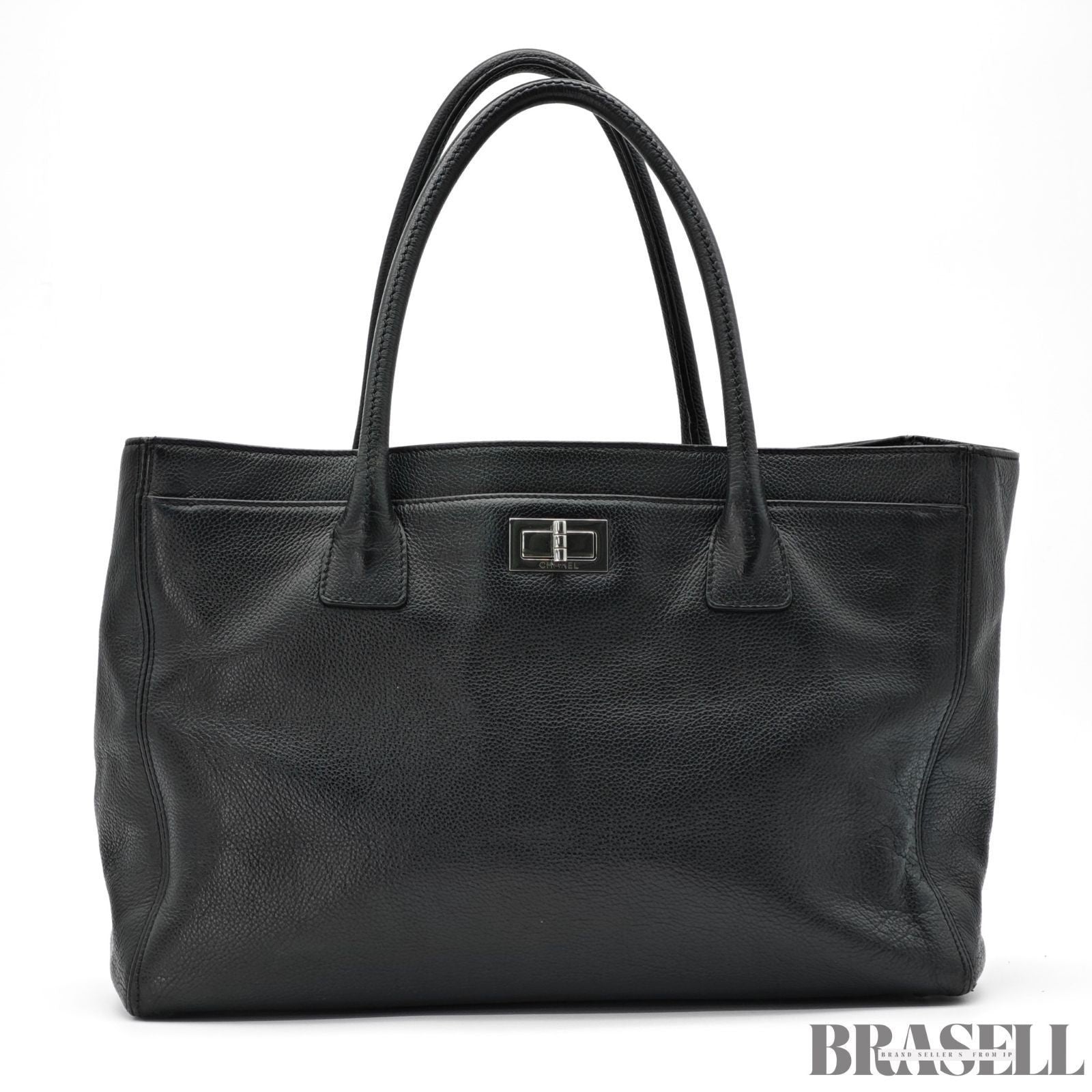 CHANEL Turnlock Caviar Skin Tote Bag Black Large CC Shoulder Bag Women's