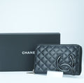 CHANEL Cambon Long Wallet Lambskin Black Women's with Box