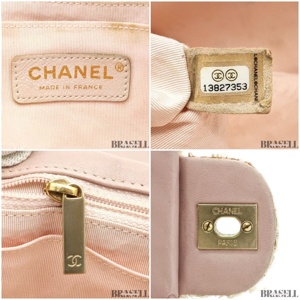 Chanel Matelassé Tweed Chain Shoulder Bag Pink White  Woman