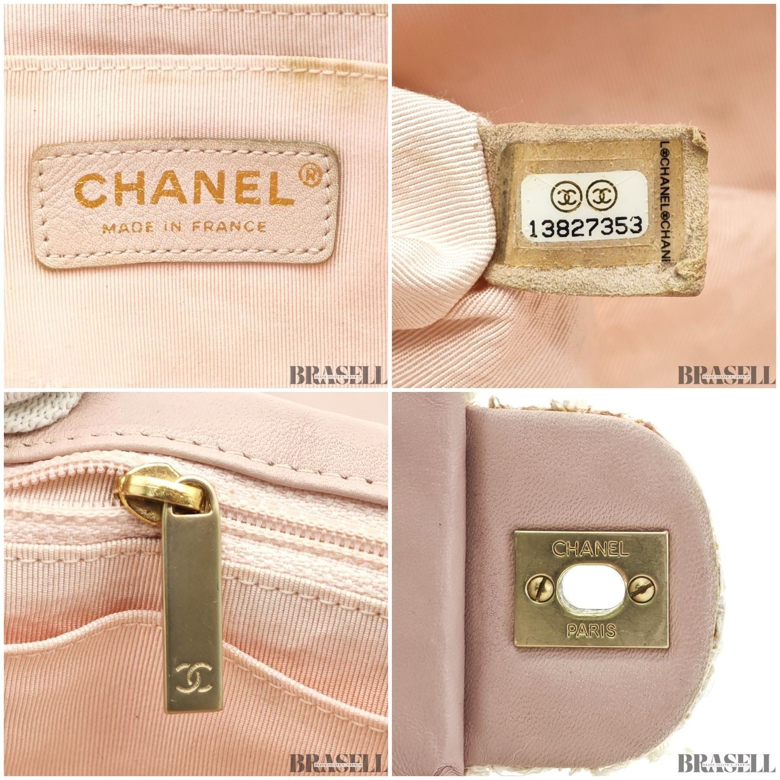 Chanel Matelassé Tweed Chain Shoulder Bag Pink White  Woman