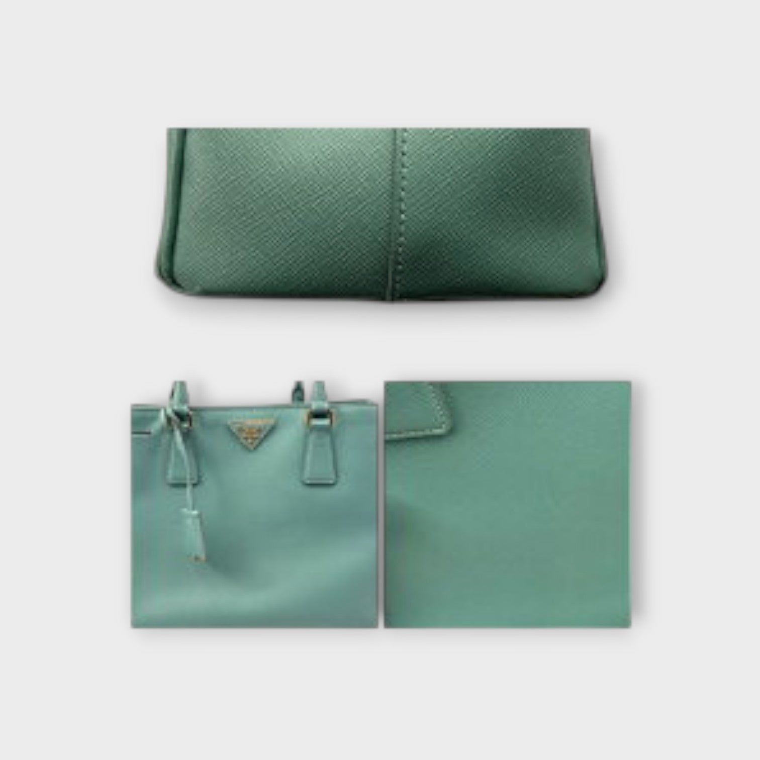 Prada Handbag with Shoulder Strap Leather Blue Green【A】