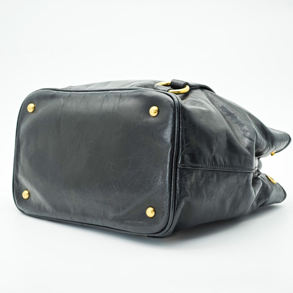 MIU MIU Vitello Lux Leather Handbag/Tote Bag Black for Men and Women