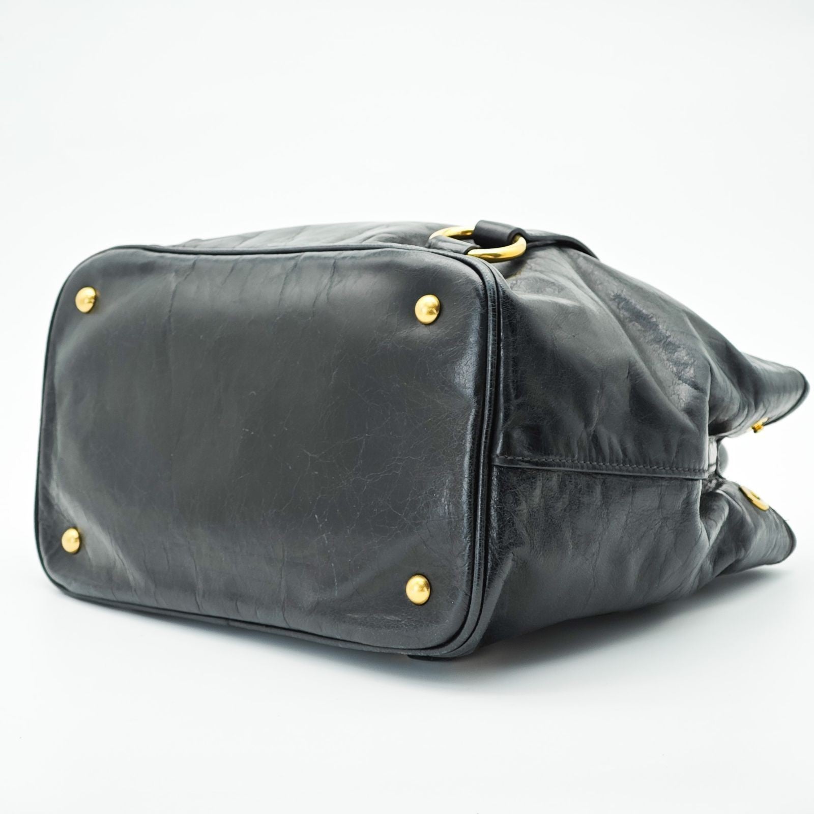 MIU MIU Vitello Lux Leather Handbag/Tote Bag Black for Men and Women