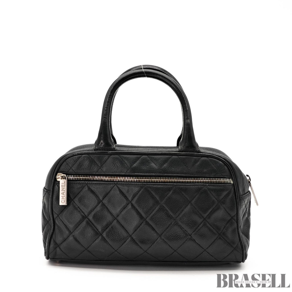 CHANEL Matelassé Caviar Leather Mini Boston Handbag Black with Guarantee Card