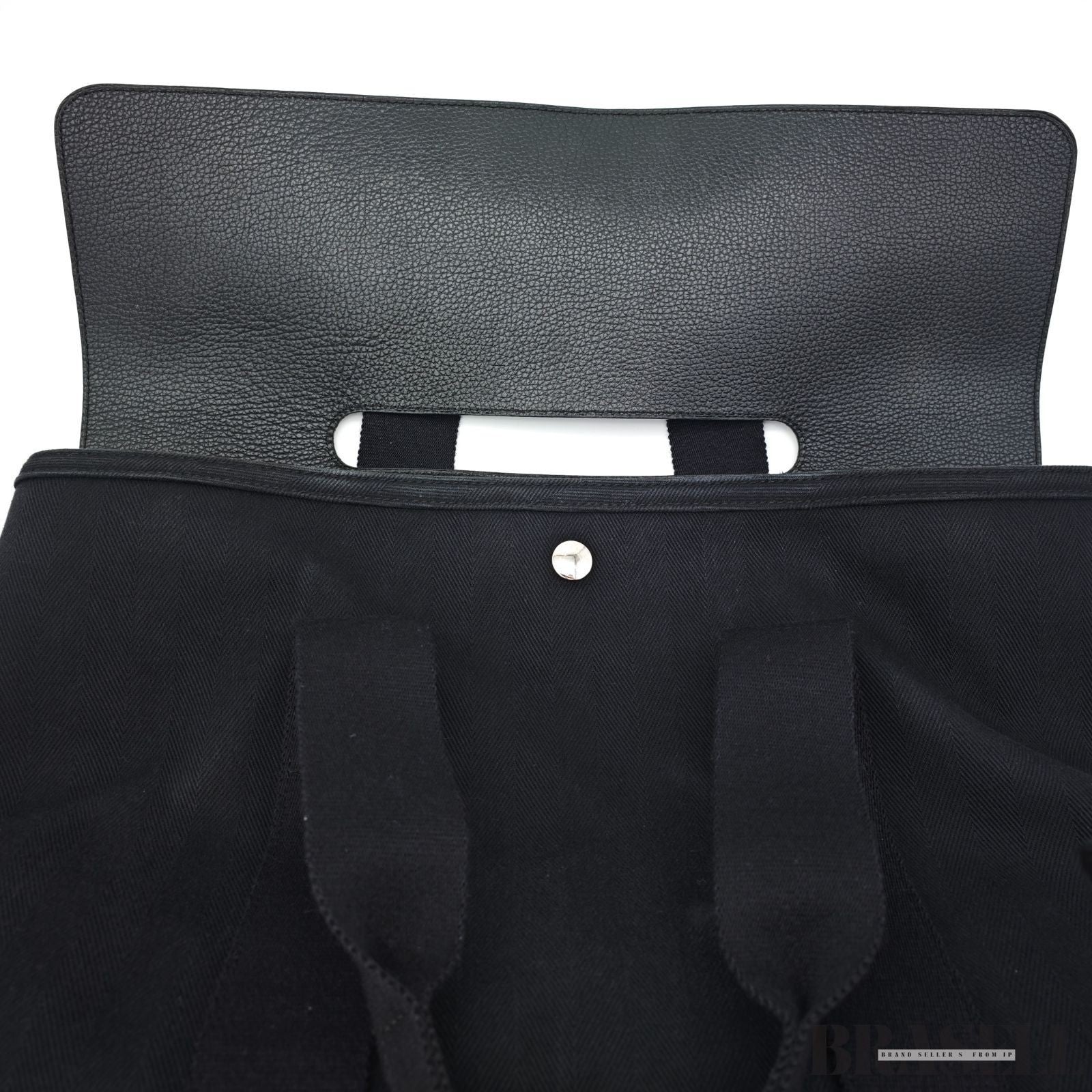 HERMES Valparaiso MM Handbag Toile Chevron Leather Black Unisex With Dust Bag