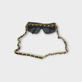 CHANEL Chain Sunglasses Coco Mark 0027 90 Leather Metal Black 【A】