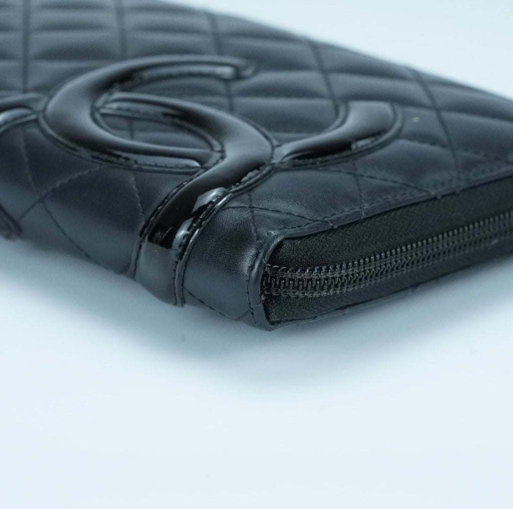 CHANEL Cambon Long Wallet Lambskin Black Women's with Box