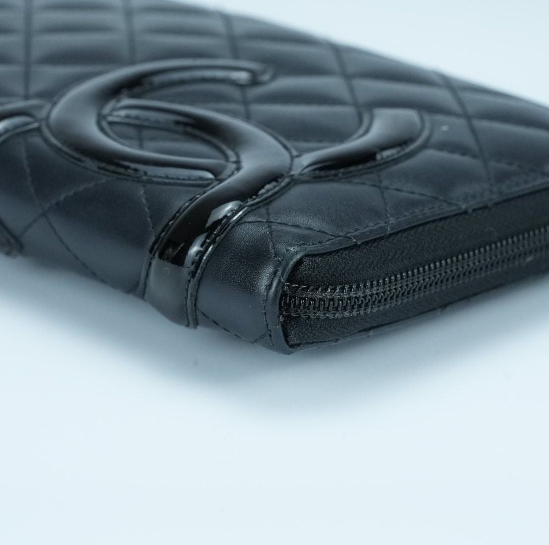CHANEL Cambon Long Wallet Lambskin Black Women's with Box