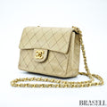 Chanel Mini Matelassé Shoulder Bag Lambskin Flap Compact Beige Women