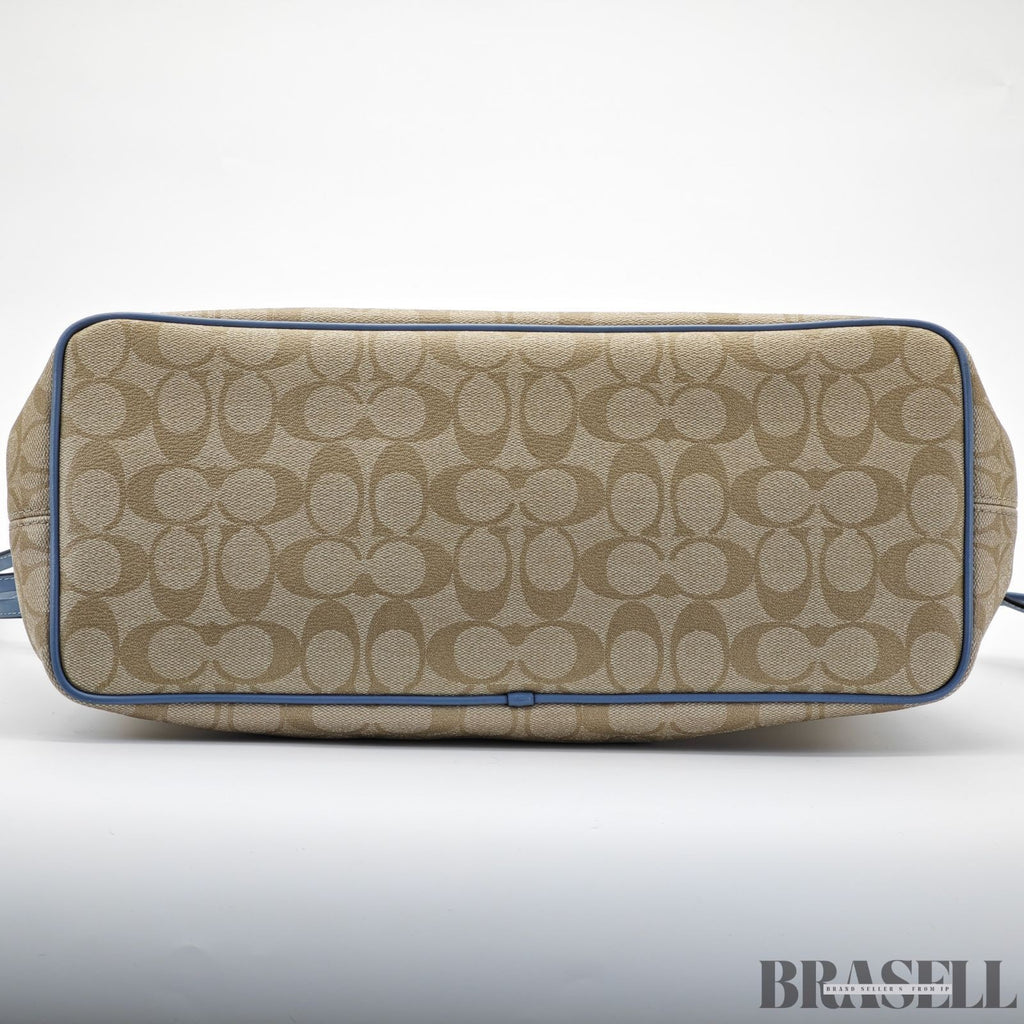 COACH Luxury Signature Tote Bag Beige/Blue for Women