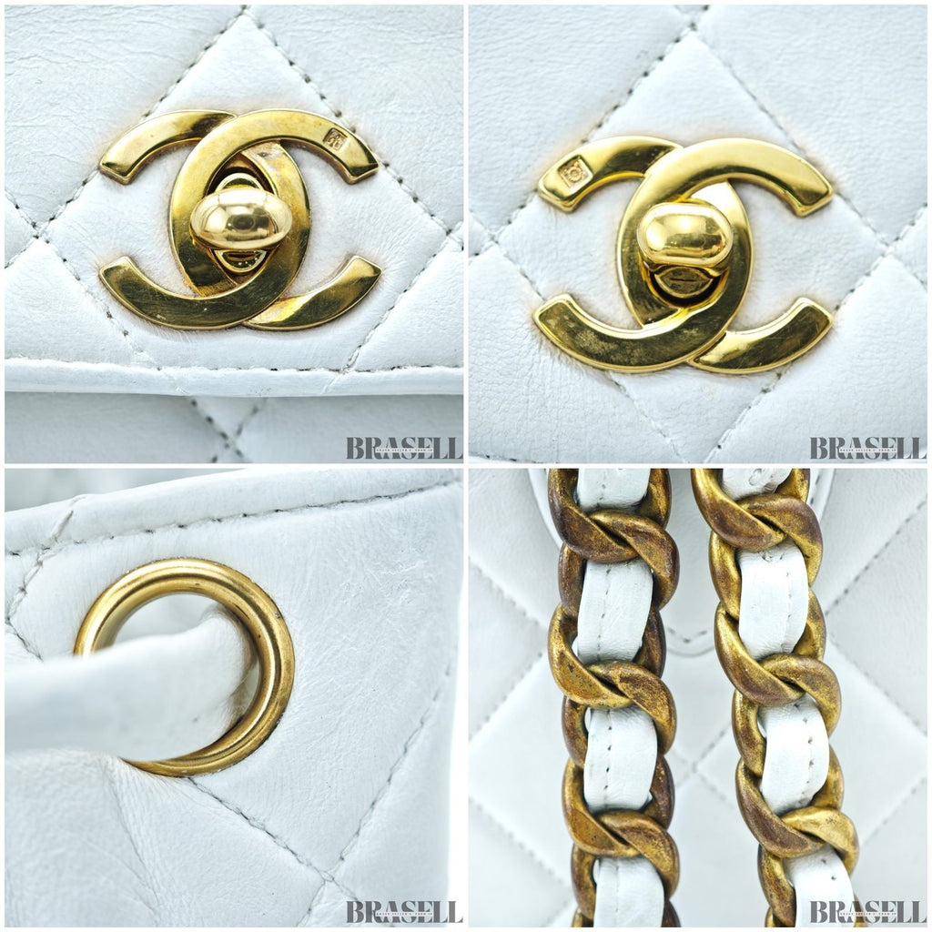 Chanel Matelassé Chain Backpack White Rucksack Bag Women Gold Hardware