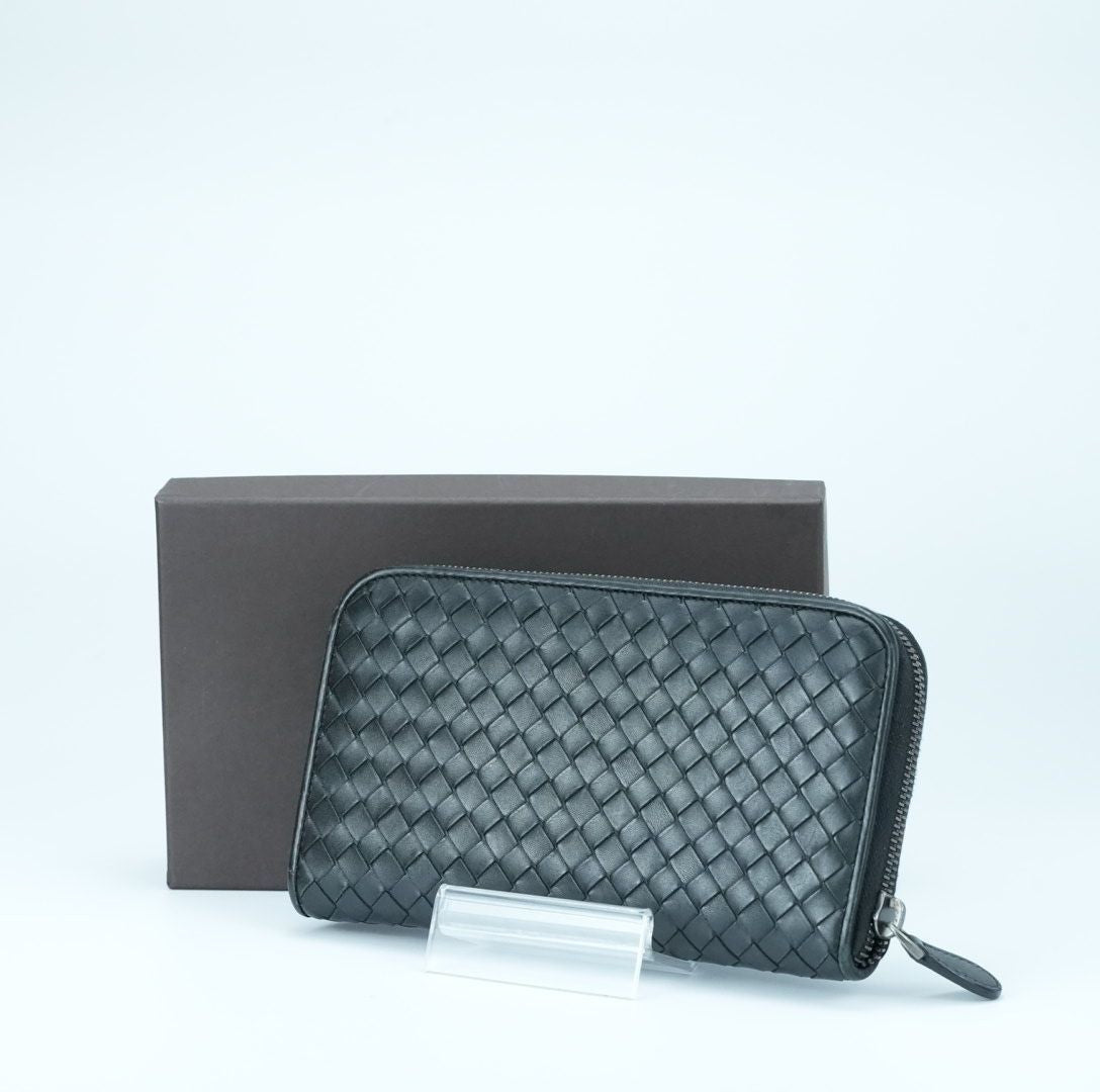 BOTTEGA VENETA Intrecciato Long Wallet Black for Men and Women