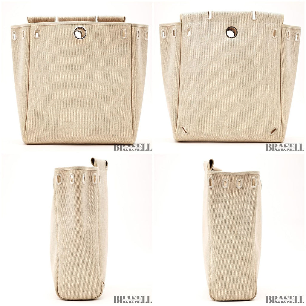 Hermès Herbag MM Handbag Trapezoid Canvas Large Beige Unisex With Padlock