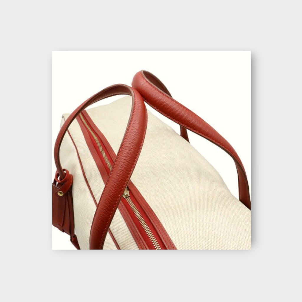 Hermès Victoria 60 Boston Bag Toile H Natural Red【A】