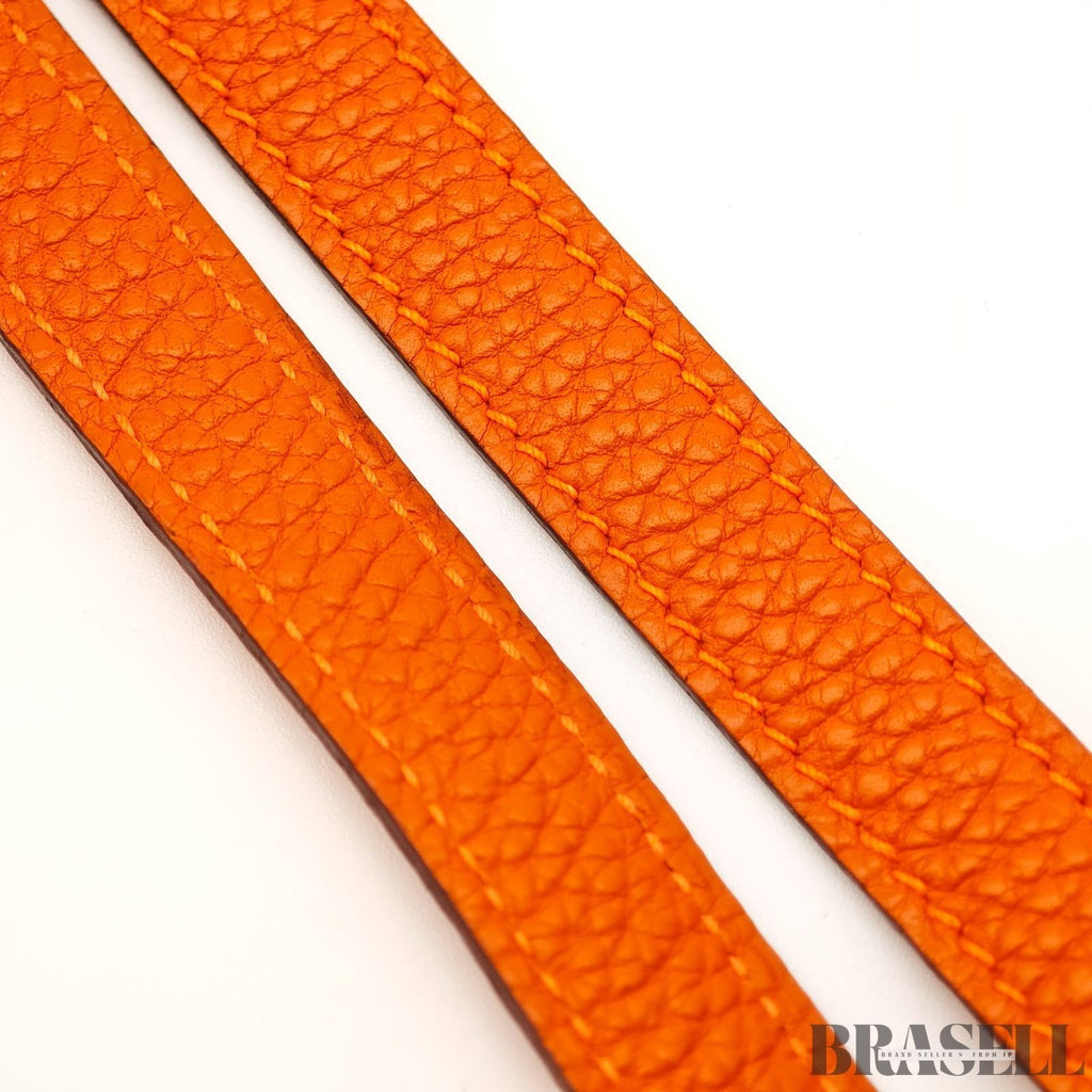 HERMES Kelly 28 Orange Silver Metal Taurillon Clemence 2way Handbag Shoulder Bag