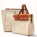 Hermès Herbag MM Handbag Trapezoid Canvas Large Beige Unisex With Padlock