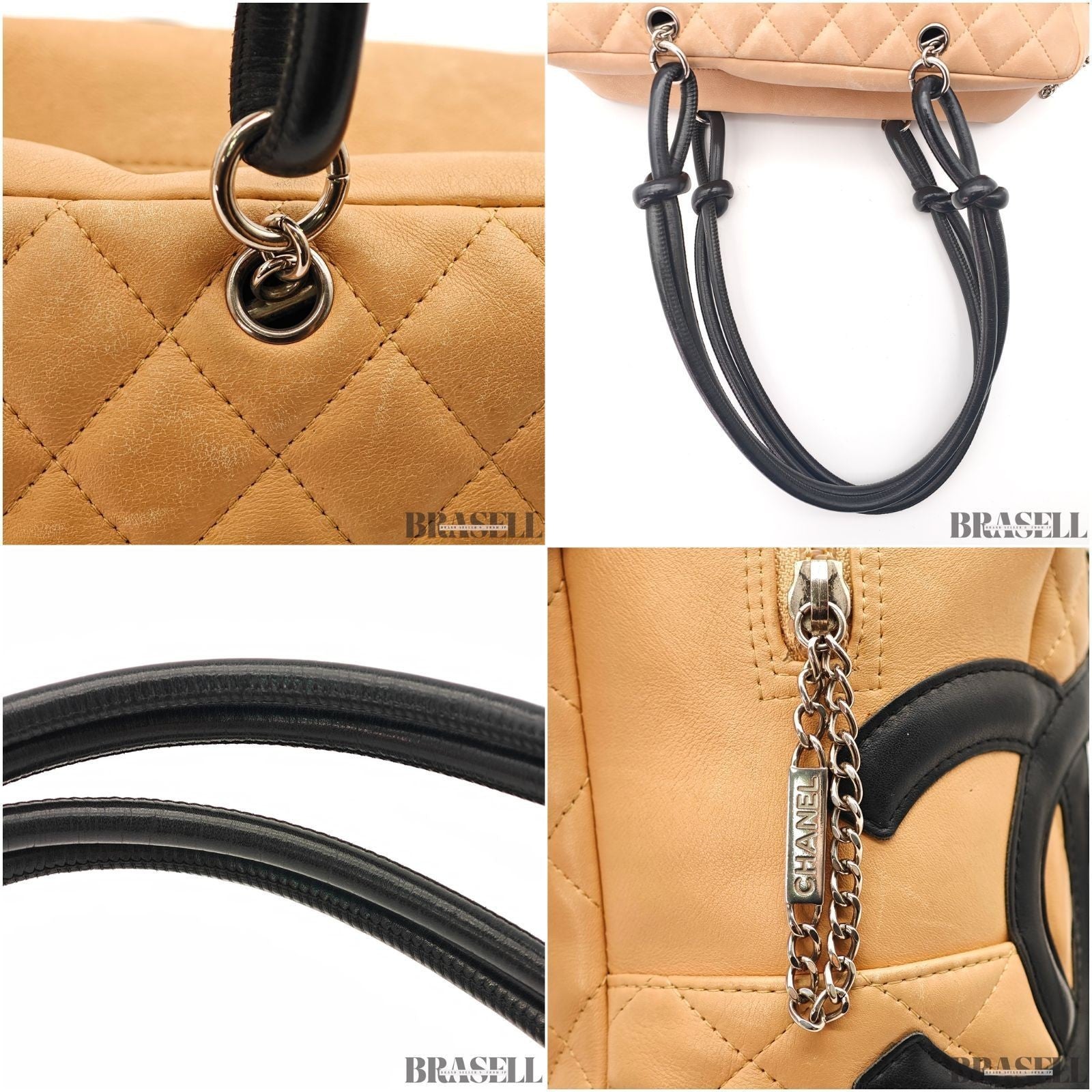 CHANEL Cambon Bowling Bag Handbag Leather Beige Black France Women