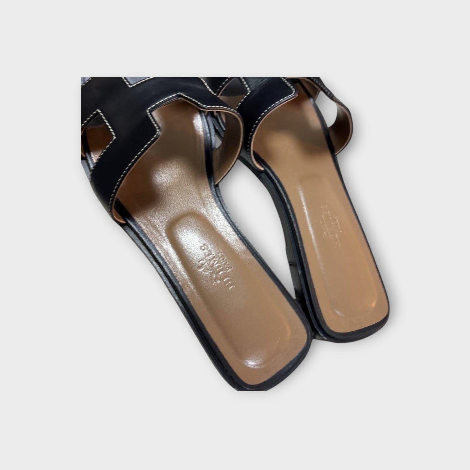 Hermès Oran Leather Sandals Ladies Mules Size US 6.5 UK 6 EU 37 Black 【B】