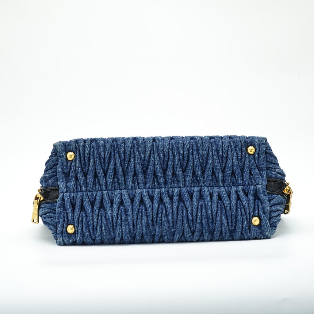 MIUMIU Matelassé Denim Canvas Handbag Horizontal Blue Men & Women