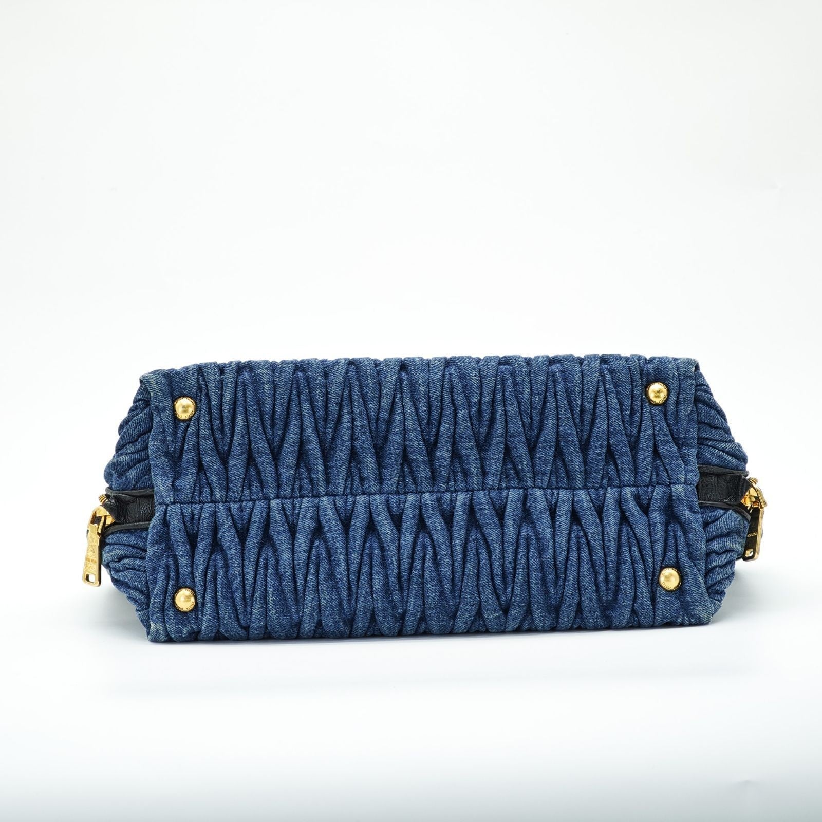 MIUMIU Matelassé Denim Canvas Handbag Horizontal Blue Men & Women
