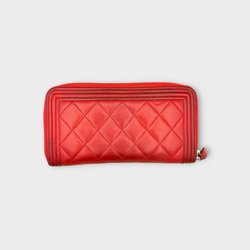 CHANEL Boy Chanel Long Wallet Round Zipper Red