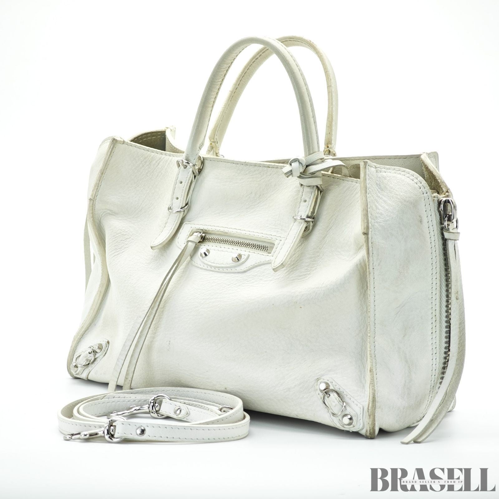 BALENCIAGA 2-Way Handbag Shoulder Bag Paper A4 370926 Ivory Women's