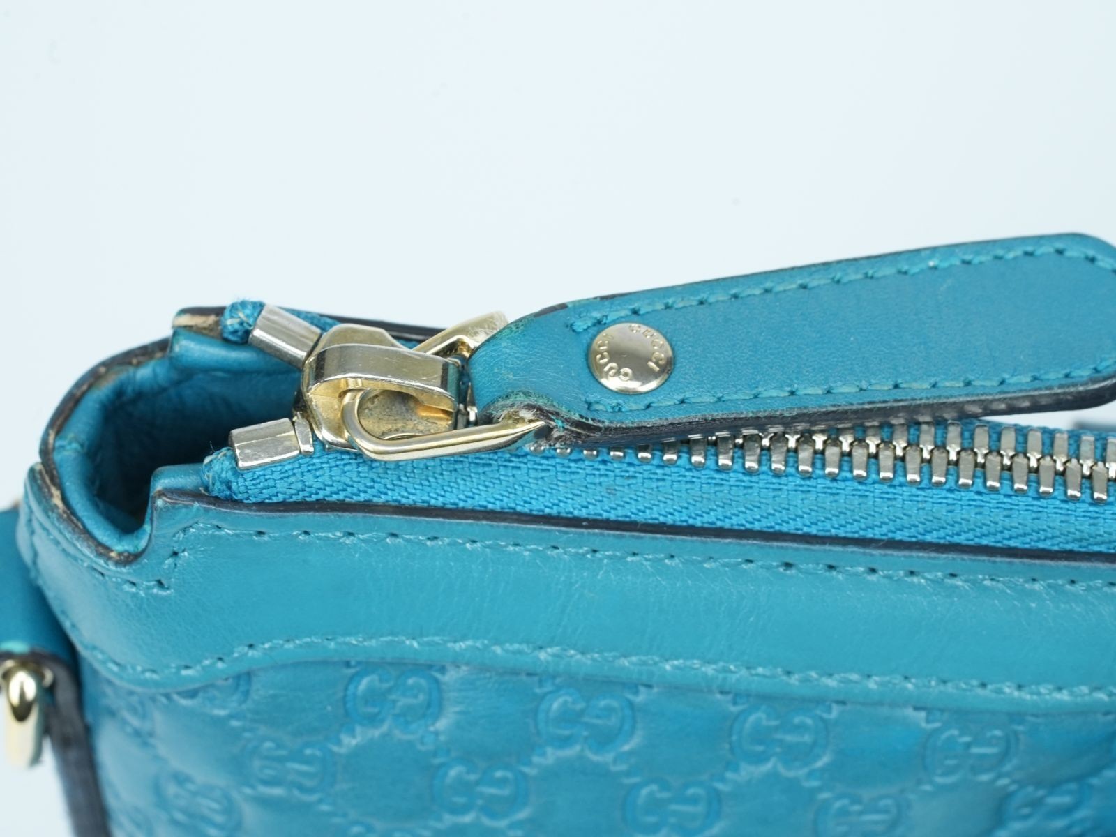 GUCCI Microguccissima GG Pattern Leather Tote Bag Emerald Blue