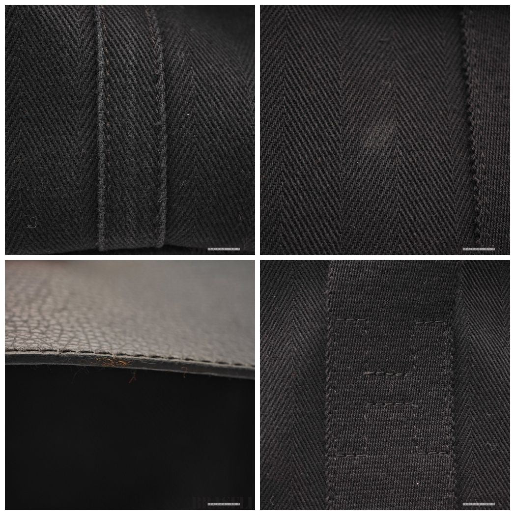 HERMES Valparaiso MM Handbag Toile Chevron Leather Black Unisex With Dust Bag