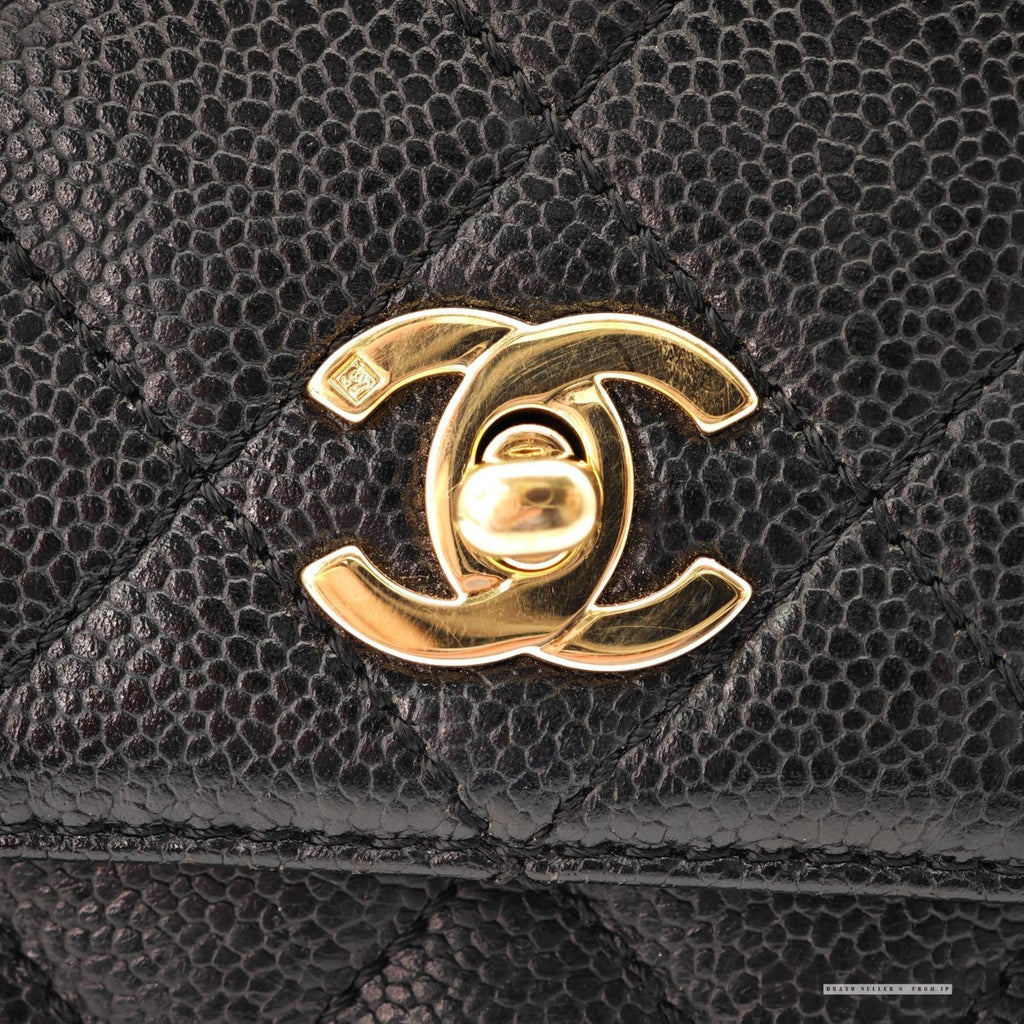 CHANEL Top Handle Bag Caviar Leather Handbag Black Women's with Dust Bag Card