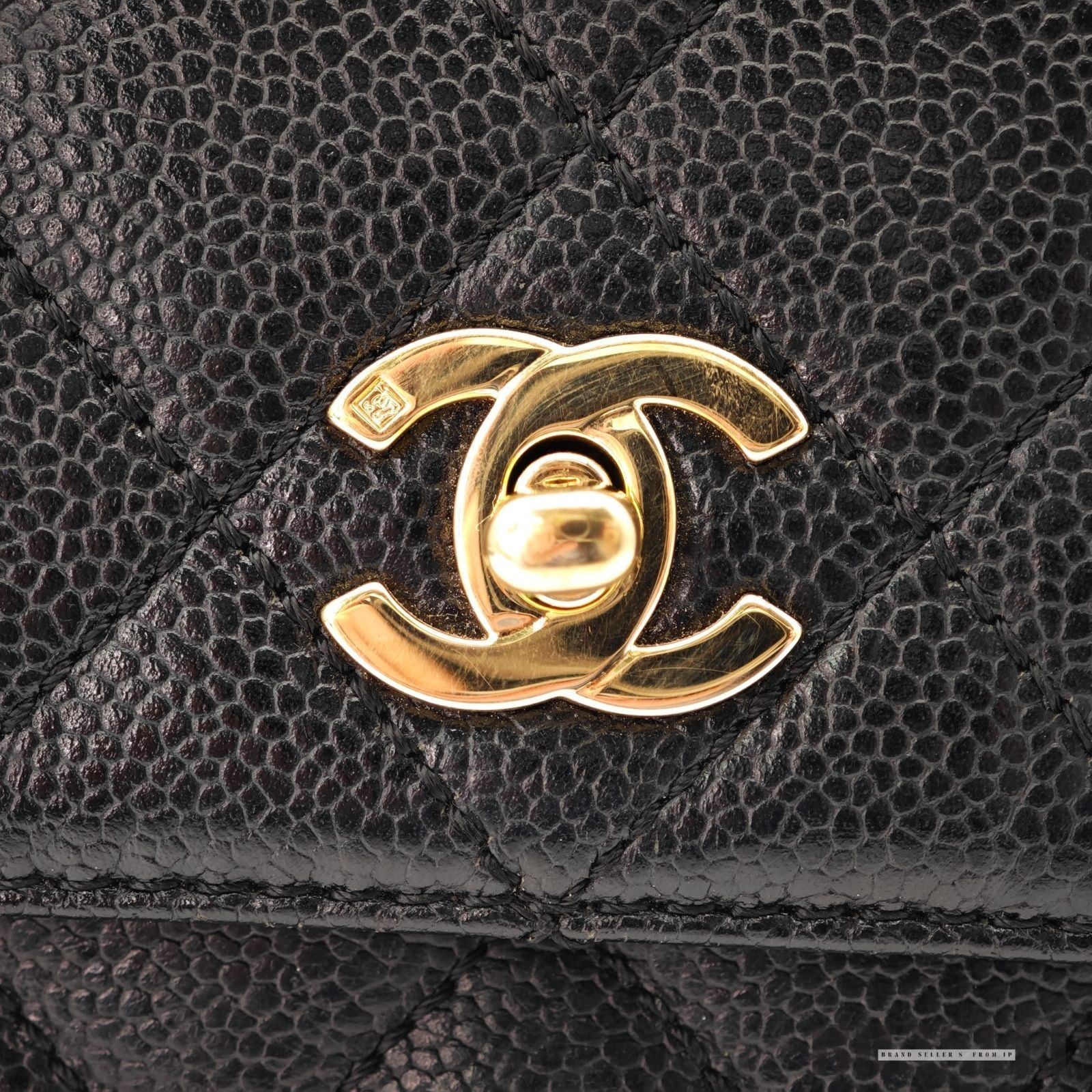 CHANEL Top Handle Bag Caviar Leather Handbag Black Women's with Dust Bag Card