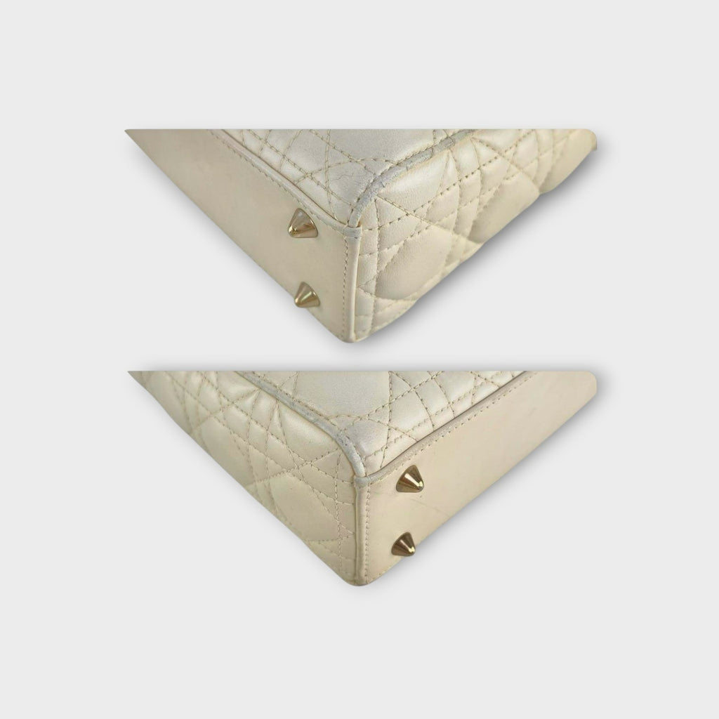 Dior Lady Dior 2Way Handbag Shoulder Bag White Lambskin Gold Hardware 【A】