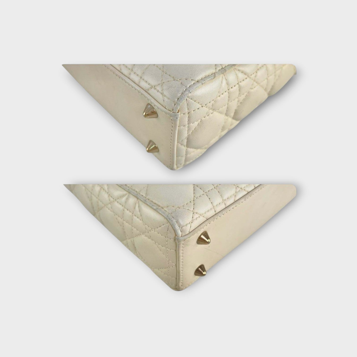 Dior Lady Dior 2Way Handbag Shoulder Bag White Lambskin Gold Hardware 【A】